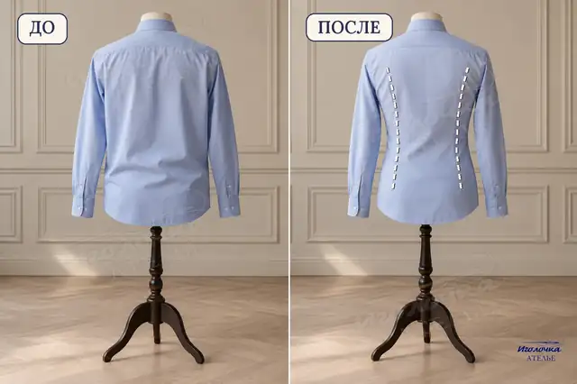 Вытачки на спинке мужской рубашки — до и после, ателье Иголочка