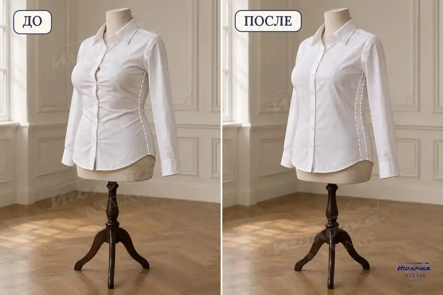 Увеличить блузку — до и после, ателье Иголочка